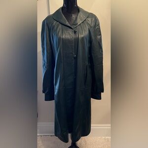 Vintage Pratt & Whitney Green Leather Coat Size Small